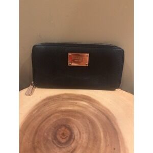 Michael Kors Wallet Womens Black & Gold Jet Set Leather Wallet Zipper